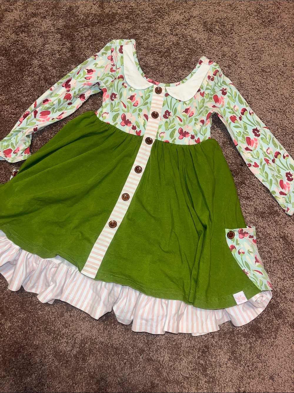 SweetHoney Green Floral Button-Front Layered Dress